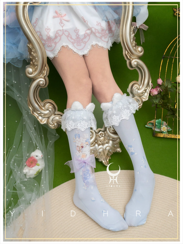 Yidhra~Animal Garden~Kawaii Lolita Calf Socks Cat Rabbit Print Stockings