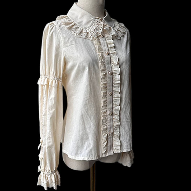 Cream Bud - Tiered Hem Old School Lolita JSK, Side Opening Beige Shirt Only S