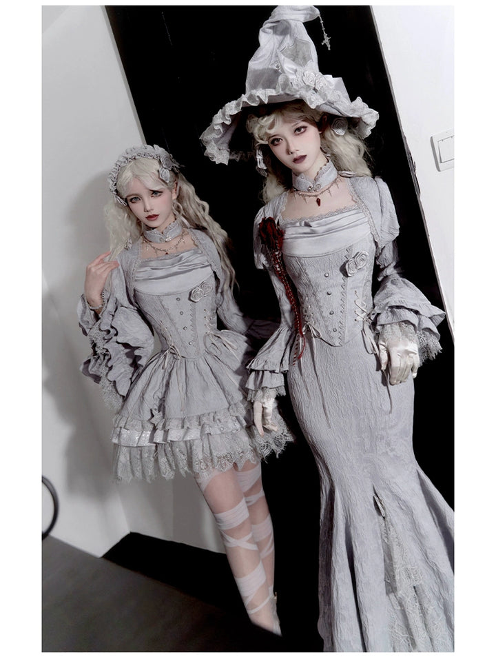 With PUJI~Letter and Poetry · Twilight~Gothic Witch Lolita SK Suit Bodice Mermaid Dress and Jeans