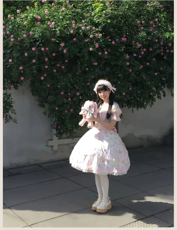 TaTaTa Lolita~Spring 2025~Old School Lolita Jumper Dress with Floral Prints & Lace