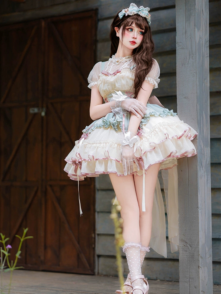 ZhiJinYuan - Time Waltz - Sweet Lolita Short Dress Ballet Style JSK S Wheat green