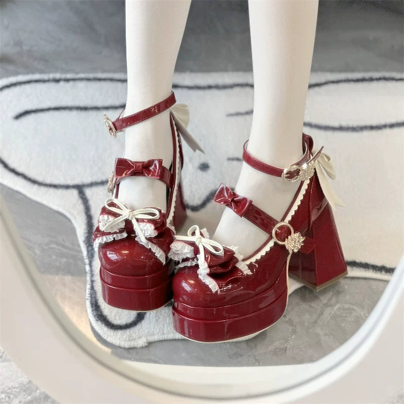 Dreamy Butterfly - Sweet Lolita Round Toe Heel Shoes, Bows & Ruffles 45139:835995