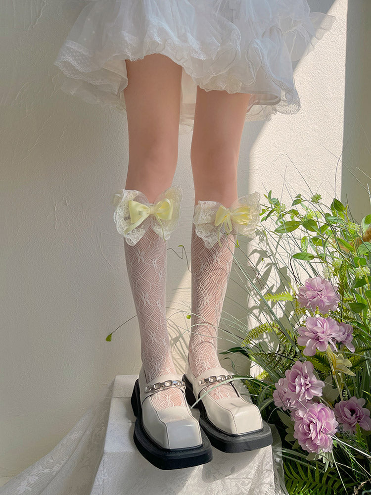 WAGUIR~Kawaii Lolita Candy Color Lace Calf Socks   