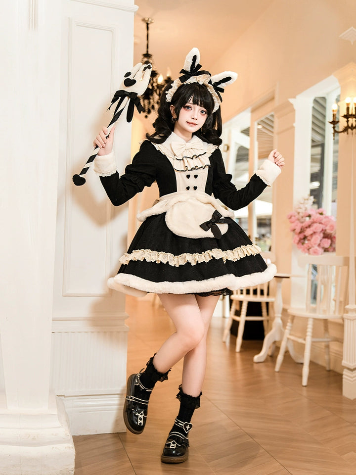 With PUJI~Rabbit&Alice~Sweet Twin Lolita OP Dress Doll Apron Dress Set