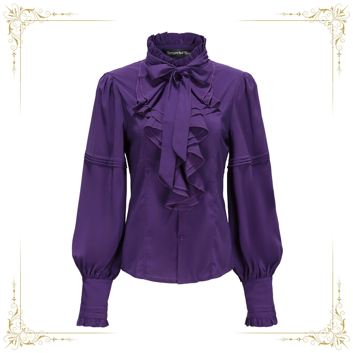 Immortal Thorn - Endless Promises - Vintage Ouji Lolita Shirt with Ruffle and Jabot Collar S Purple (the actual item may have slight color difference)