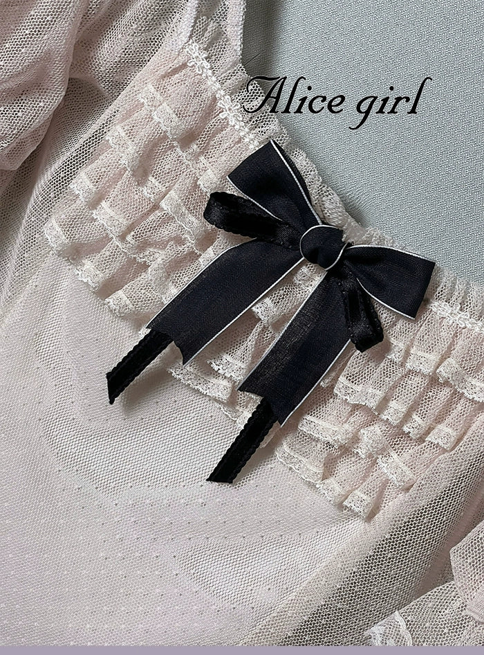 Alice girl~Yesterday Morning Mist~Classic Lolita Shirt Polka Dots Tulle Short Sleeve Blouse 41780:715104