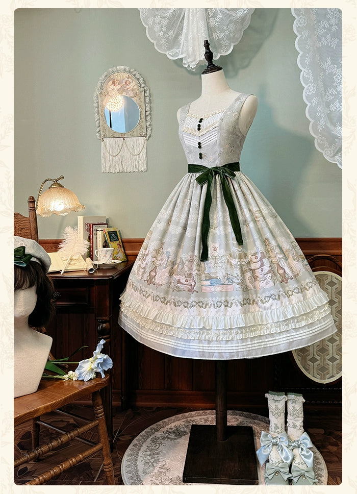 Alice Girl~Iris Study Room~Classic Lolita JSK Elegant Lolita Dress With V-neck XS Green JSK only  (long) 