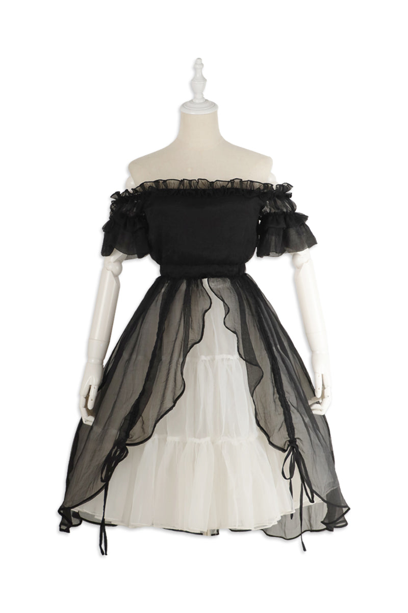 Cyan - Morning of Pine Forest - Elegant Lolita Bear Print Skirt S black inner skirt