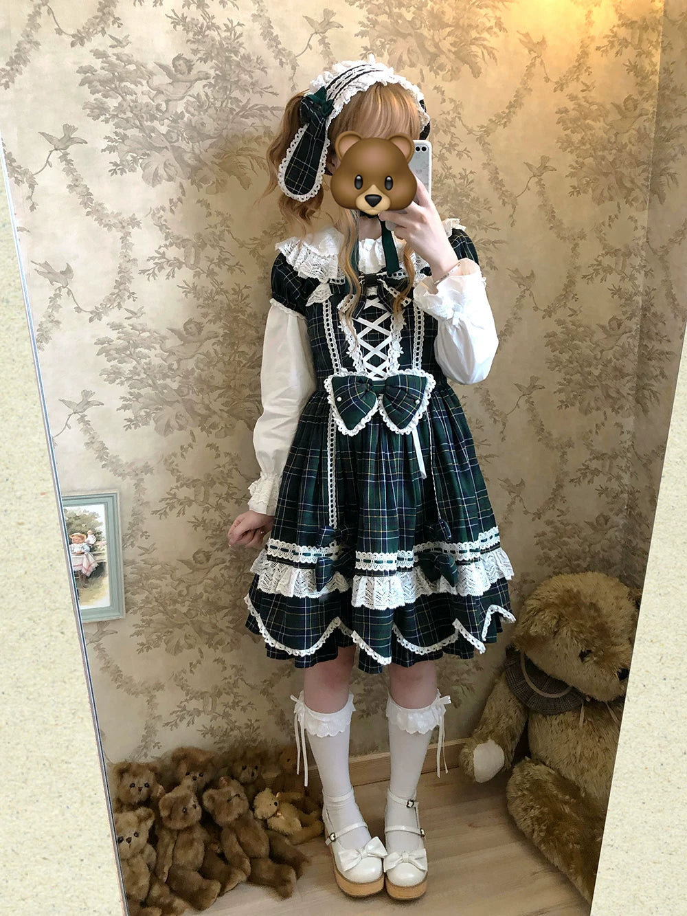 Plaid Petal Bunny - Old School Lolita Plaid OP Dress, Petal-shaped Hem 44673:818302