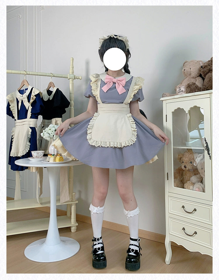 With PUJI~KissKiss~Maid Lolita OP Dress Pleated Lace Multicolor Dress