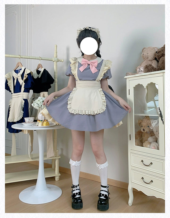 With PUJI~KissKiss~Maid Lolita OP Dress Pleated Lace Multicolor Dress   