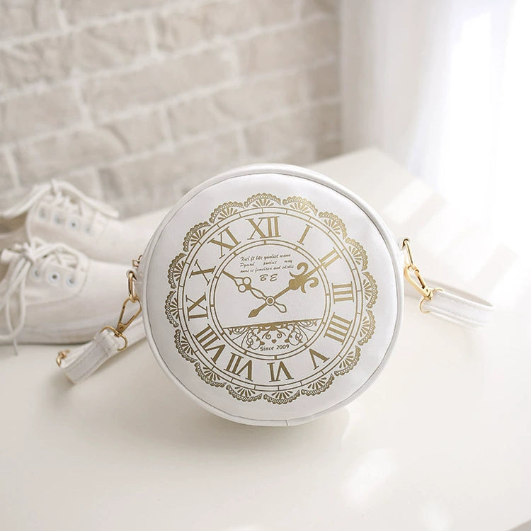 Kira - Alice Clock - Kawaii Lolita Shoulder Bag Round Lolita Crossbody Bag White