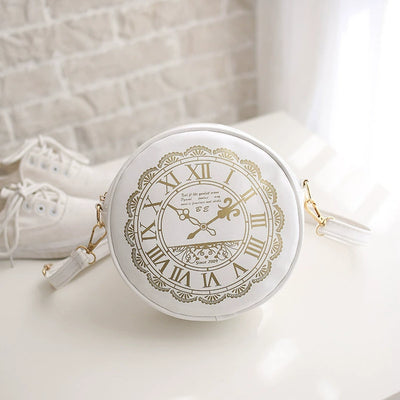 (BFM)Kira~Alice Clock~Kawaii Lolita Shoulder Bag Round Lolita Crossbody Bag White  