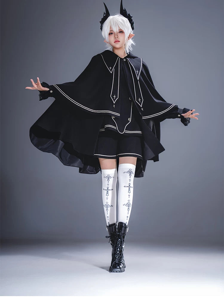 Angel & Devil - Button Closure Ouji Lolita Cape Set, Cross Embroidery
