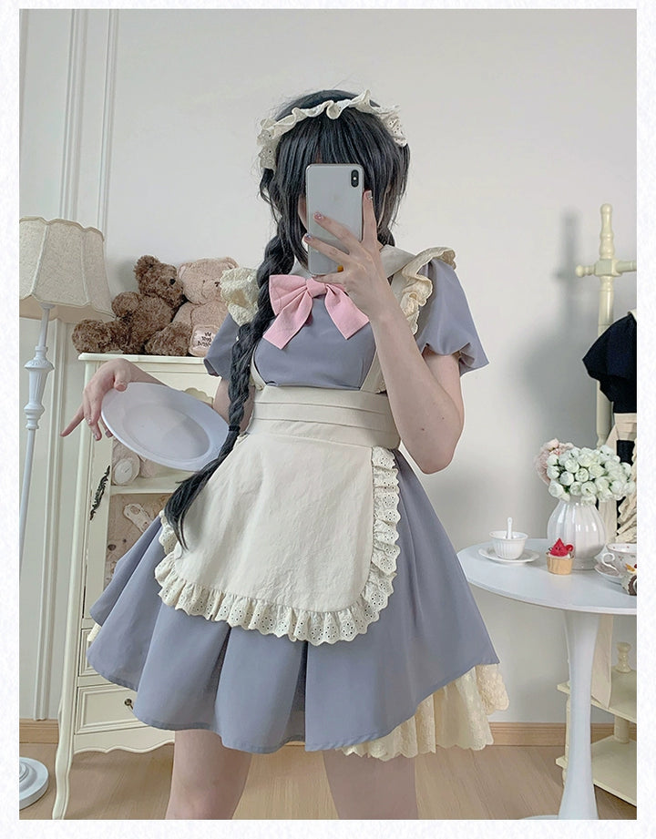 With PUJI~KissKiss~Maid Lolita OP Dress Pleated Lace Multicolor Dress   