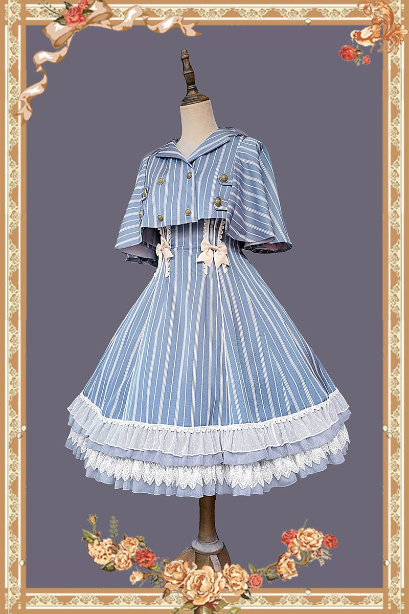 (Buy for me) Infanta~Elegant Lolita Stripe High-waist Jumper Dress Set and Cape 22624:320980