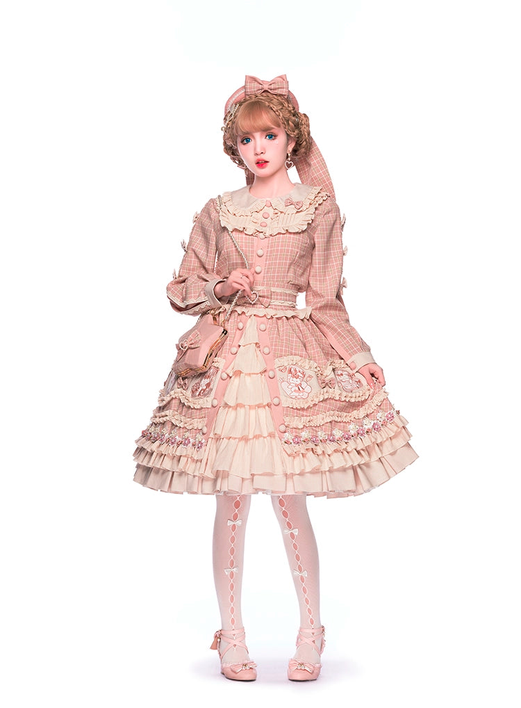 Youpairui~Helford~Sweet Coordinated Lolita Suit Pink Plaid Lolita SK Set   