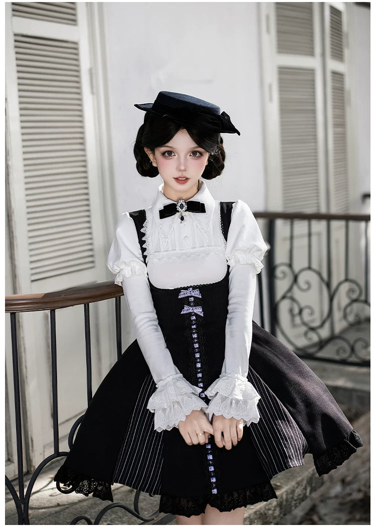 Monochrome Sonata - Classic Lolita Bust-supporting JSK Set, Piano Inspired