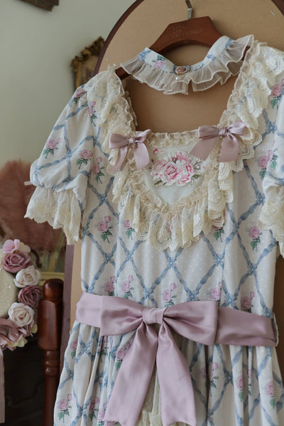 Moon River~Elegant Lolita OP Dress Short Sleeve Square Neckline Print Dress   