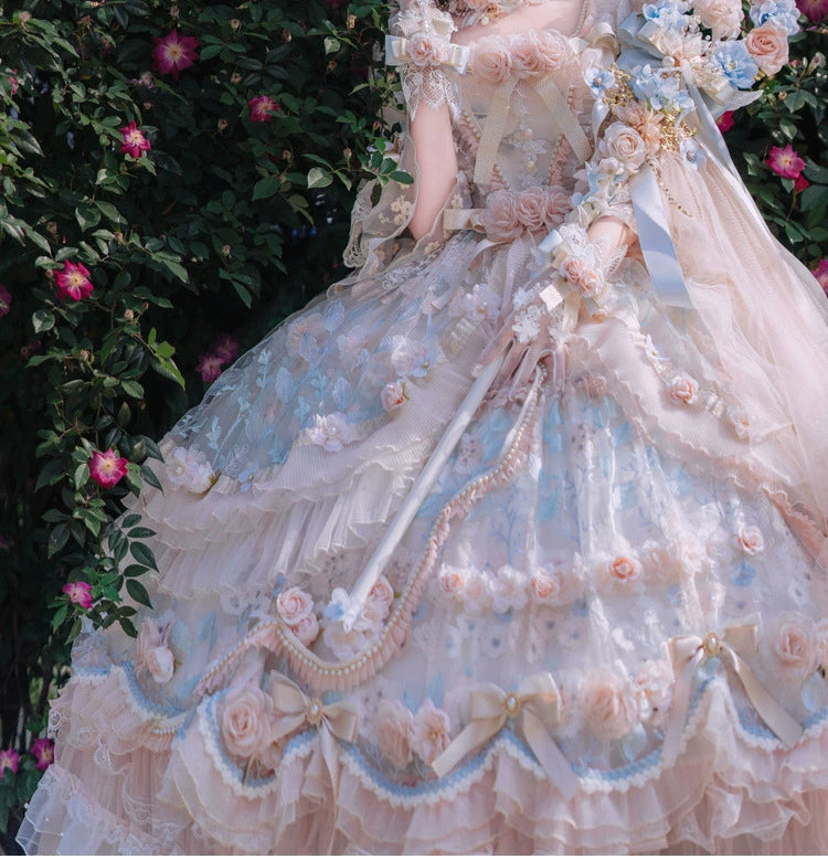 Cat Fairy~Rose Banquet~Wedding Lolita OP Dress Chiffon Princess Tea Party Dress