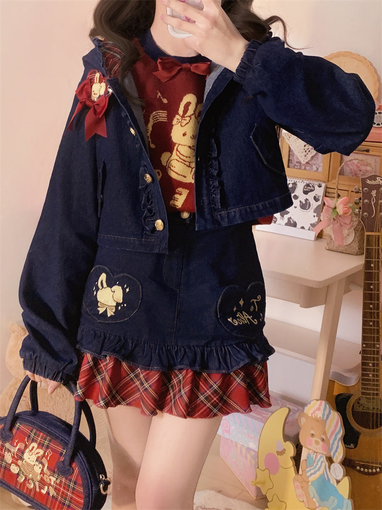 (Buyforme)To Alice~Gamel Melody~Kawaii Lolita Rabbit Ear Denim Jacket   