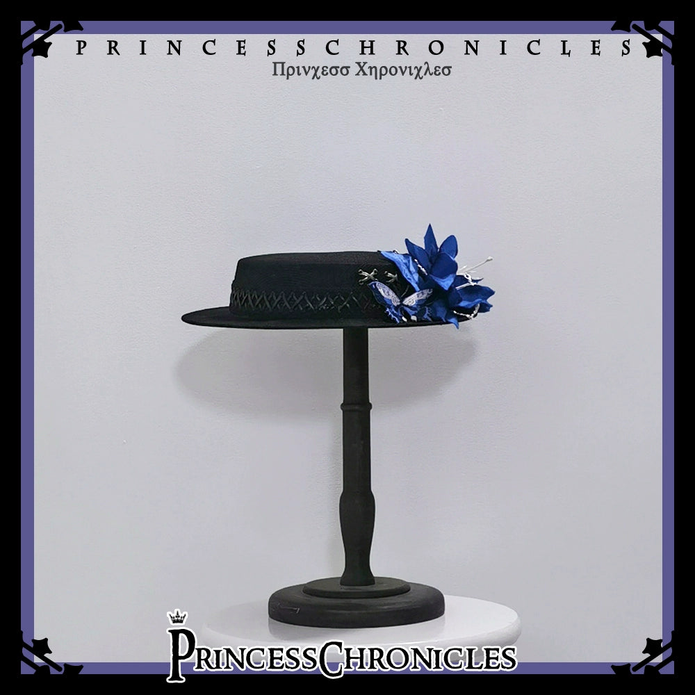 Princess Chronicles - Crimson Ash Zero - Gothic Lolita Hat Handmade Black Flat Cap Top Hat