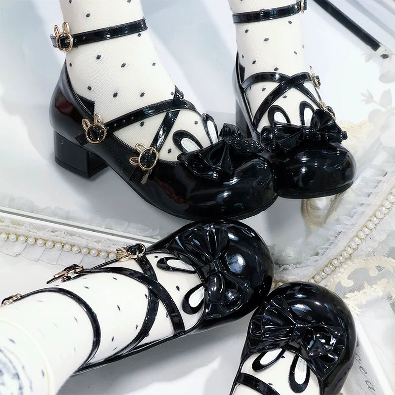 Baby Bunny - Sweet Lolita Chunky Heels Shoes, Bunny Accent Patent Black 34