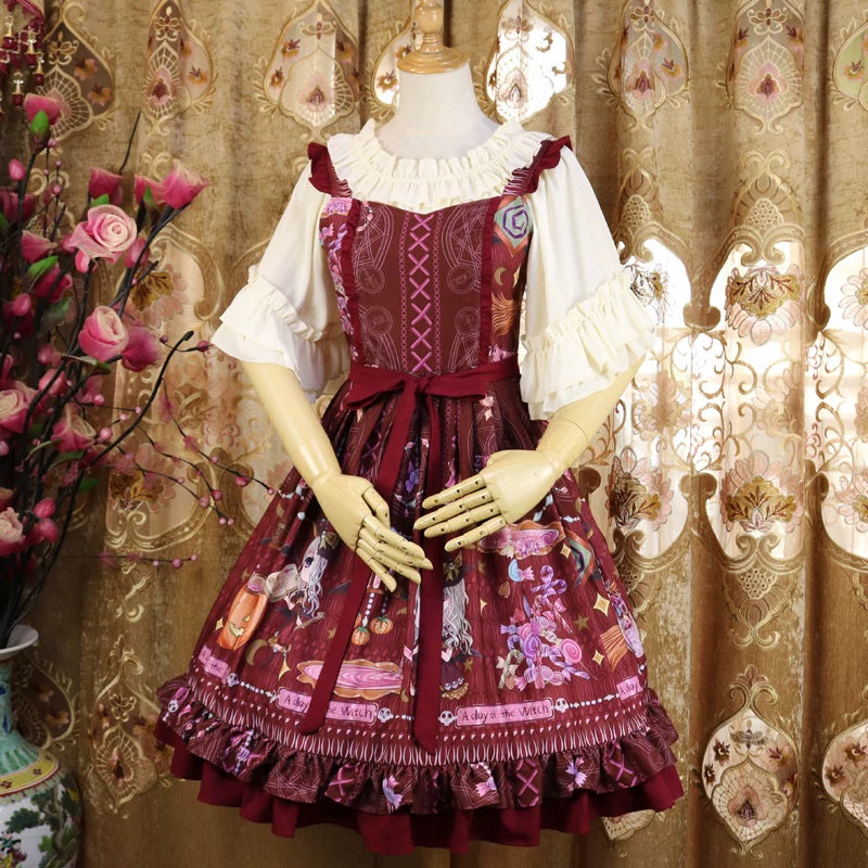 Halloween Sweet Lolita JSK Dress, Witch & Pumpkin Print 45945:869592