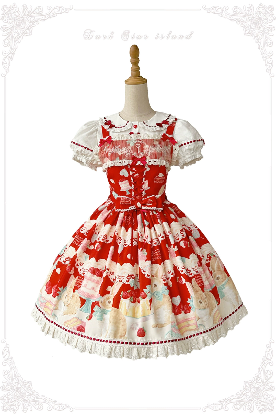 Dark Star Island~Honey Bunny Cake~Sweet Lolita JSK/OP/Strap SK/Shirt S Red JSK (jumper skirt) 