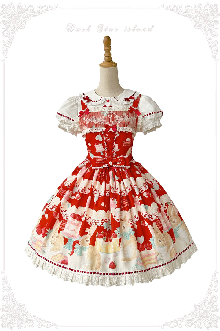 Dark Star Island~Honey Bunny Cake~Sweet Lolita JSK/OP/Strap SK/Shirt S Red JSK (jumper skirt)