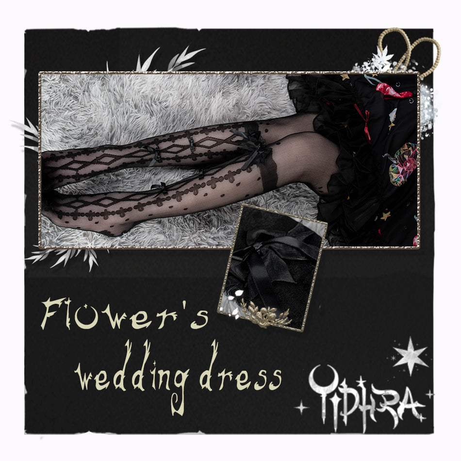 Yidhra~Night Butterfly~Kawaii Lolita Tights free size flower wedding song-black tights 