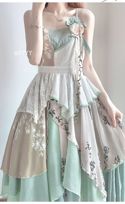 Sakurahime~Yuliu~Han Lolita Irregular Hemline Patchwork Skirt   