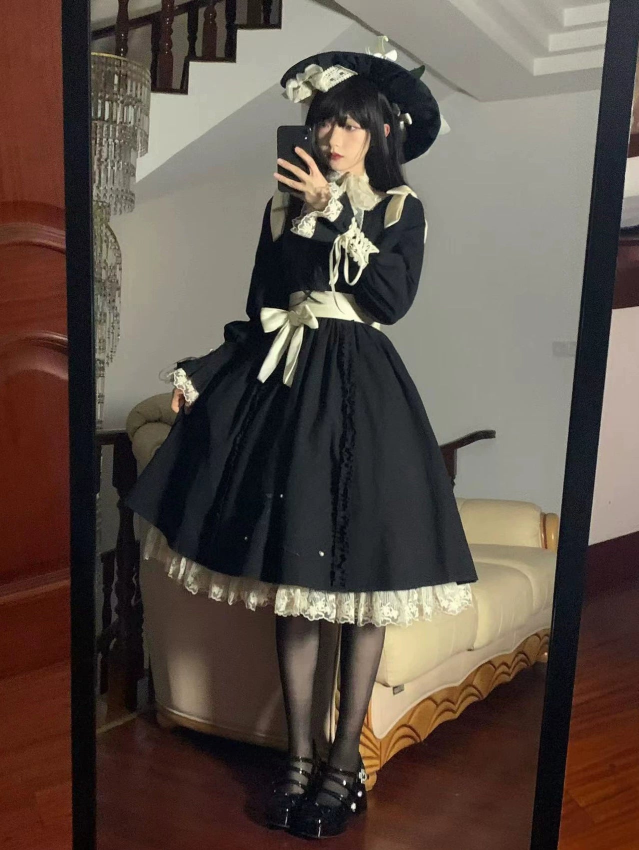 Moonlit Lily - Cotton Classic Lolita OP Dress, Lily Embroidery