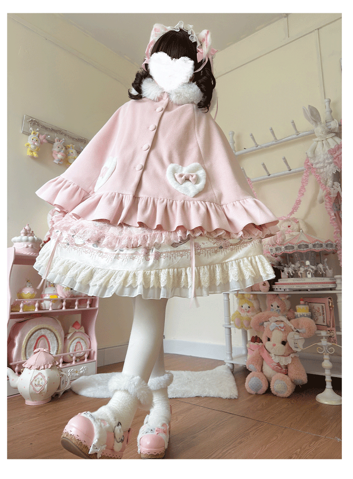 ZhiJinYuan~Winter Kawaii Lolita Cape with Bunny Ear Hood