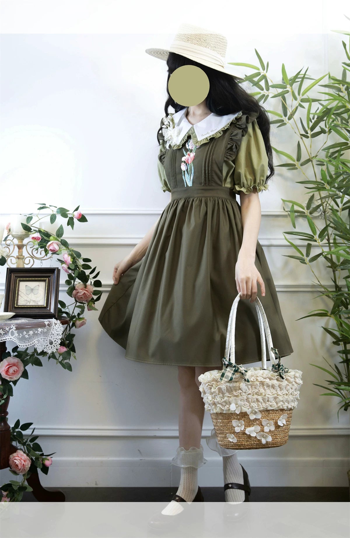 Little Florist - Classic Lolita Salopette Dress & Blouse Set, Tulip Embroidery 45833:864203