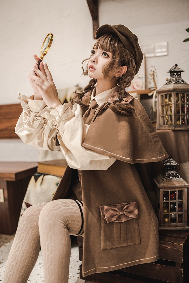 Baozizhu~Detective Goose~Autumn Winter Lolita Cape Retro Cute Woolen Lolita Coat XS Cape coat 