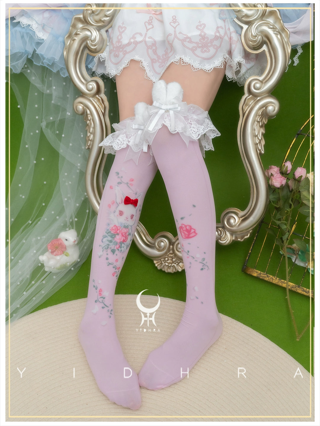 Yidhra~Animal Garden~Kawaii Lolita Calf Socks Cat Rabbit Print Stockings 40460:666290