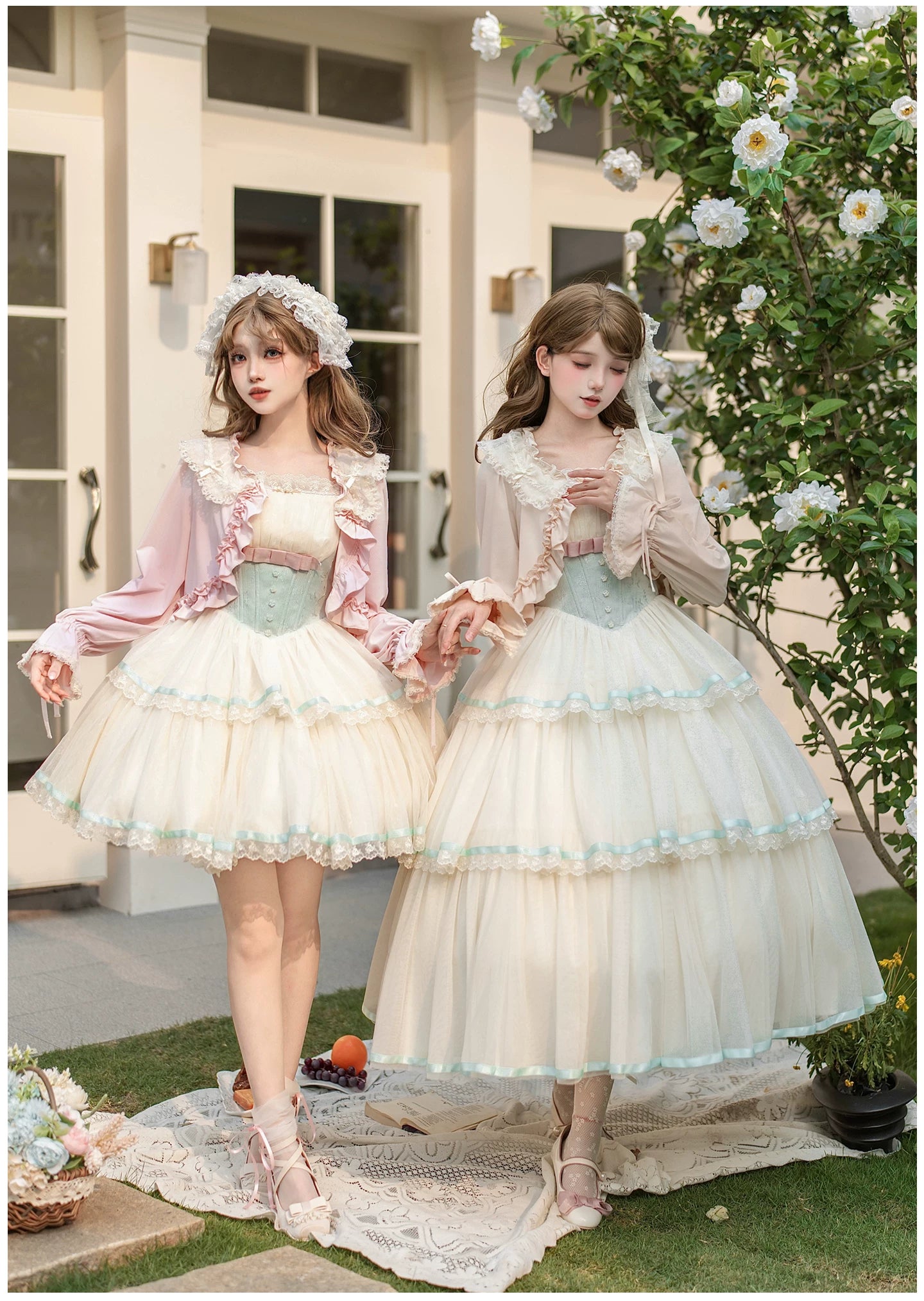 Sea Salt Soda - Classic Lolita Adjustable Corset JSK Dress, Tiered Tulle Hem 45257:856365