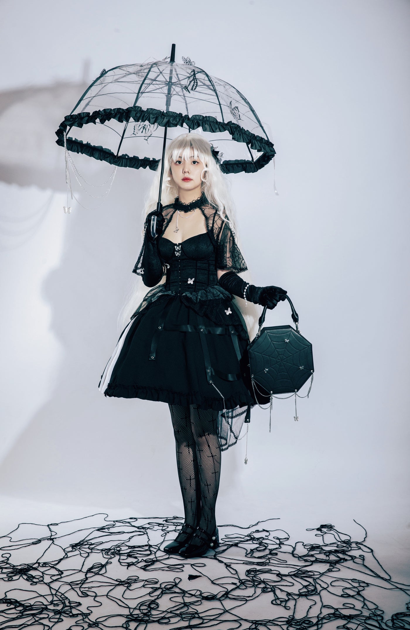 Caged Bird Hotel~Spider Webs and Butterflies~Gothic Lolita Corsage and SK   