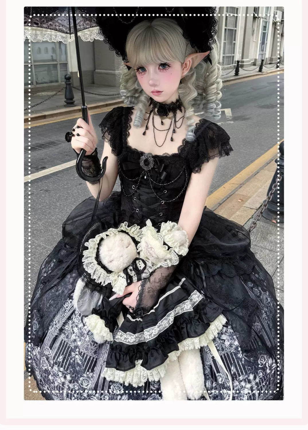 Thorn Feather Relic - Gothic Lolita JSK Dress, Crow and Rose Print 45863:866240