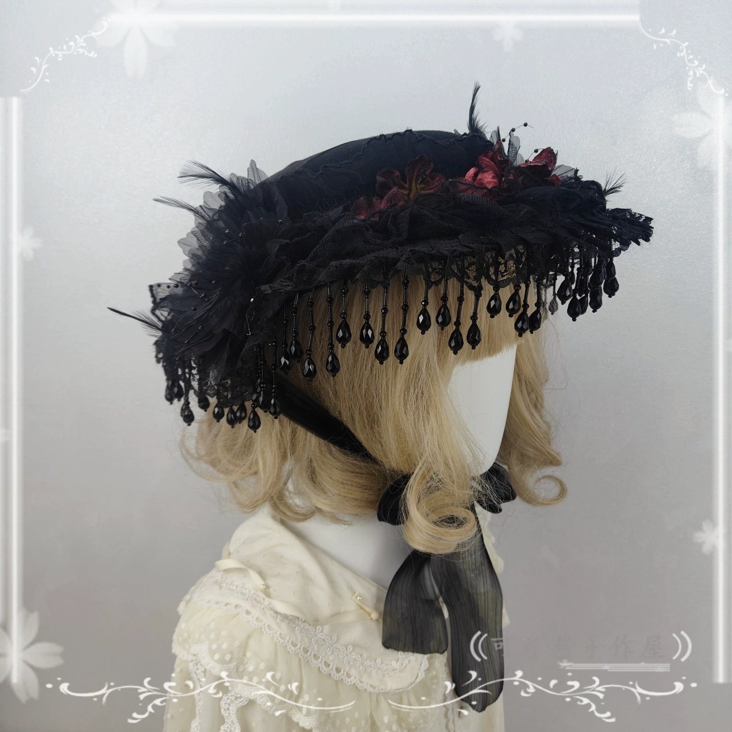 Cocoa Jam - Gothic Lolita Flat Hat, With Ribbon Ties 43904:789509