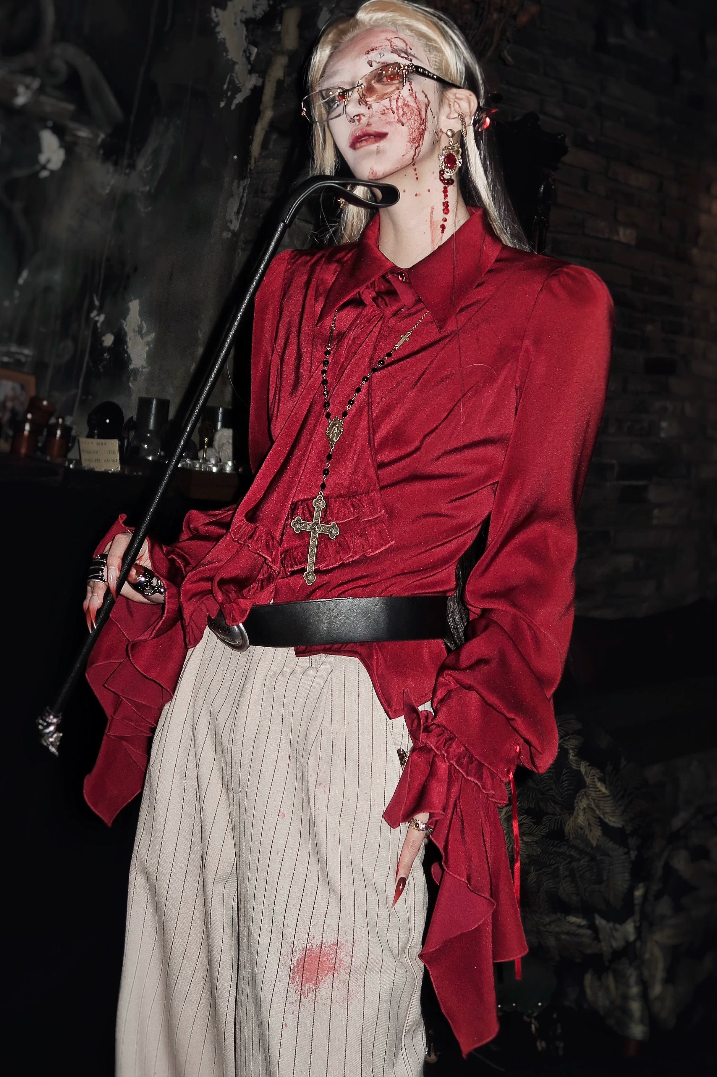 Moon Knight - Ouji Lolita Lantern Sleeve Blouse, Detachable Cuffs