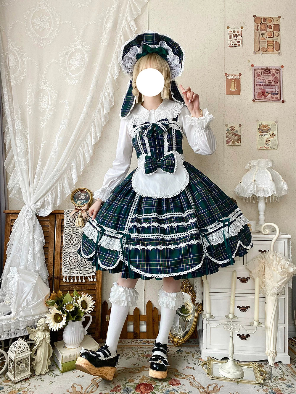 Plaid Petal Bunny - Old School Lolita Plaid JSK Dress, Side Pockets 44674:818455