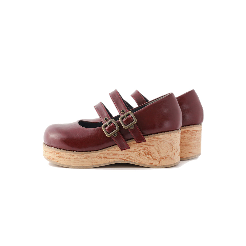 (Buy for me) MODO~Retro Lolita Round Toe Wood Bottom Shoes 34 wine-red (low heel) 