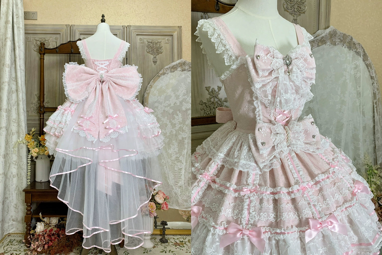 Flower Banquet - Wishing Star - Sweet Wedding Lolita JSK Bridal Lolita Dress (Pink / L M S XL) 41860:716276