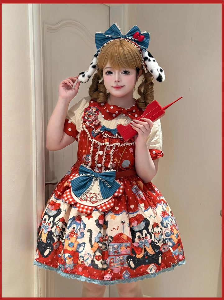 Star Fantasy~The Dogs Party~Kawaii Lolita Dress Set with JSK Salopette and Shirt