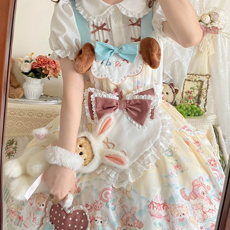 YingLuoFu~Sweet Pet Paradise~Kawaii Lolita Salopette Dress Pet Print   