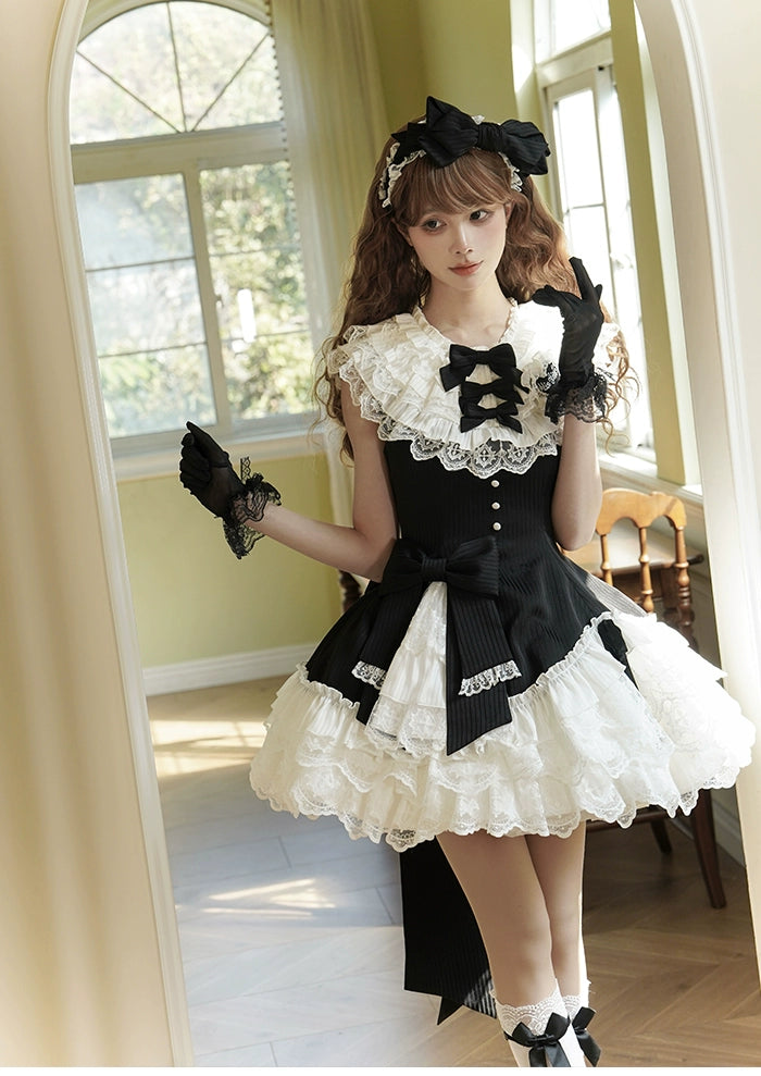 Alice Girl~Arrogant Miss~Sweet Lolita Jumper Dress with Tiered Lace Skirt