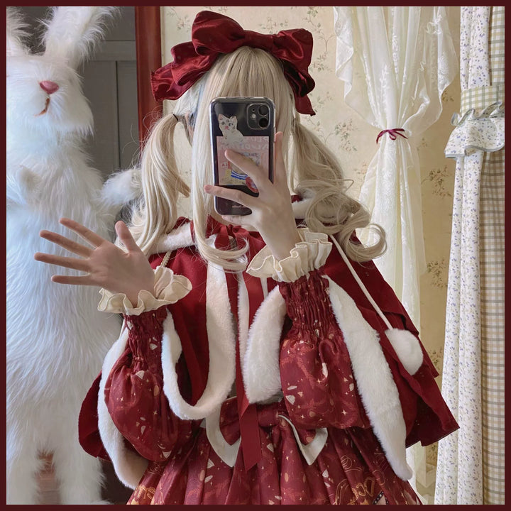 Matutu~Sweet Bear Gift House~Sweet Lolita Suit Christmas Lolita OP and Cape   