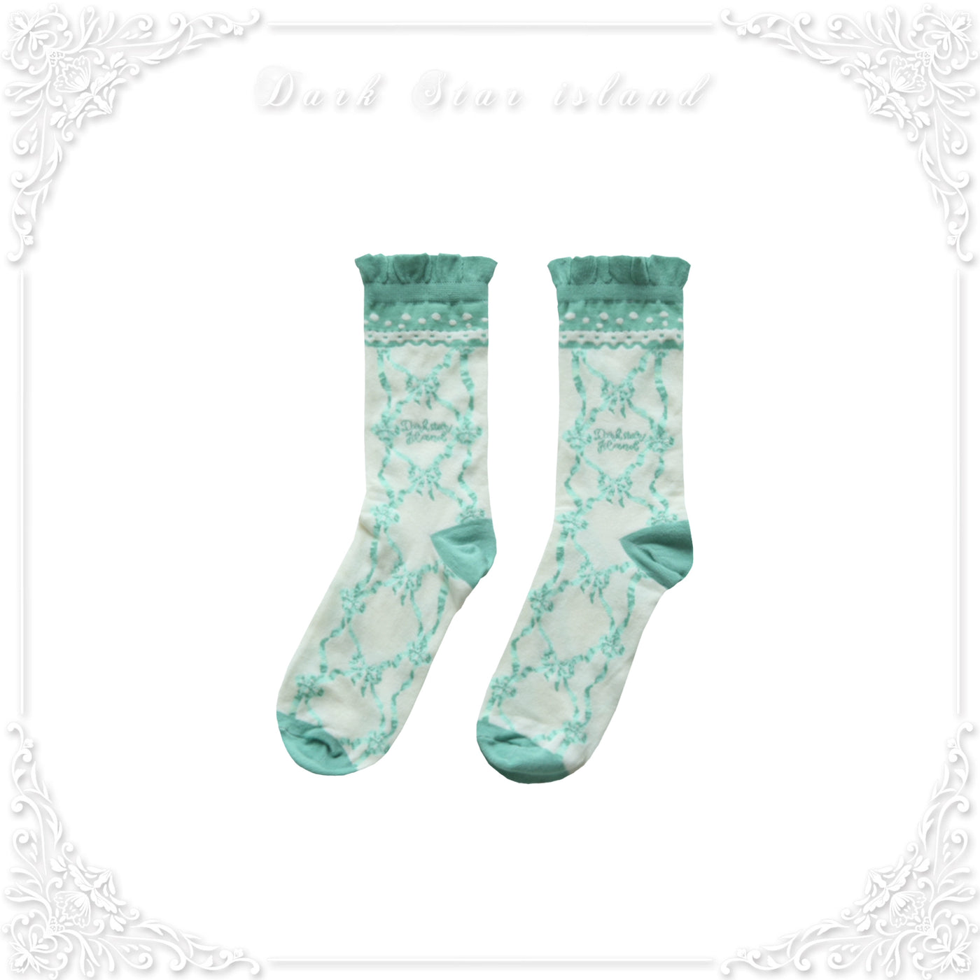 Dark Star Island~Kawaii Lolita Dress OP Blouse SK Set Free size Mint-ivory knitted cotton socks 